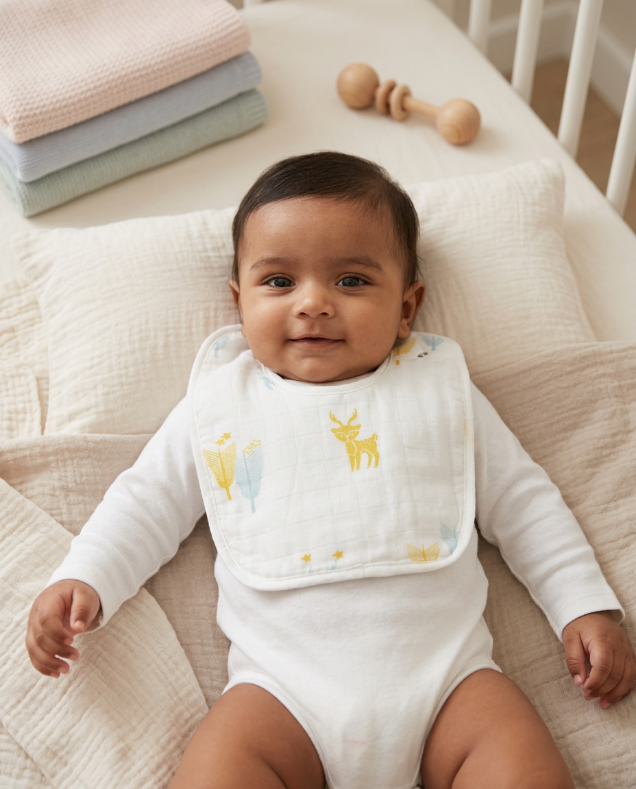 100% Organic Muslin Baby Bib - Deer