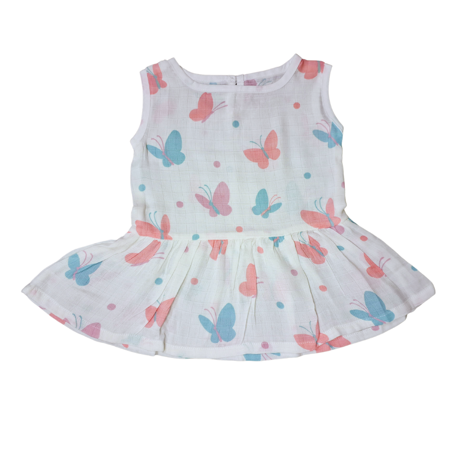 100% Organic Muslin Cotton Frock For Baby Girl | Butterfly | 6-12 months