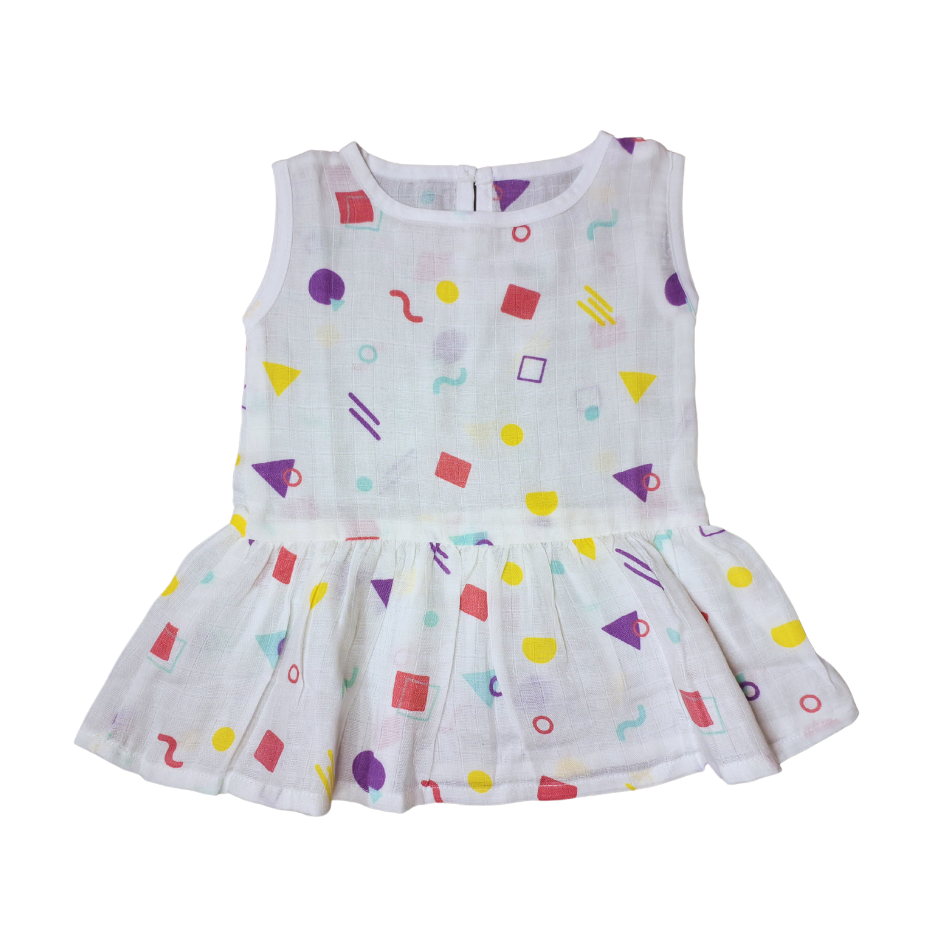 100% Organic Muslin Cotton Frock For Baby Girl | Dino | 3-6 months