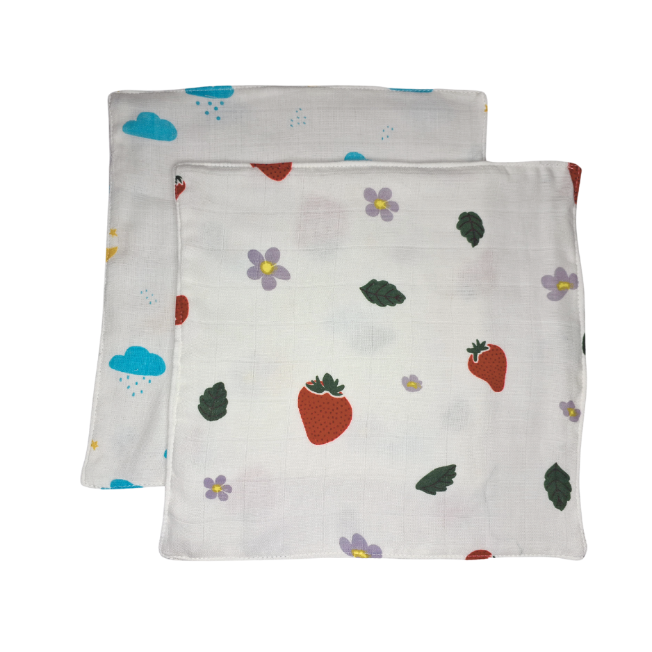 100% Muslin Baby Wipe Clothes - Pack of 2 - Assorted