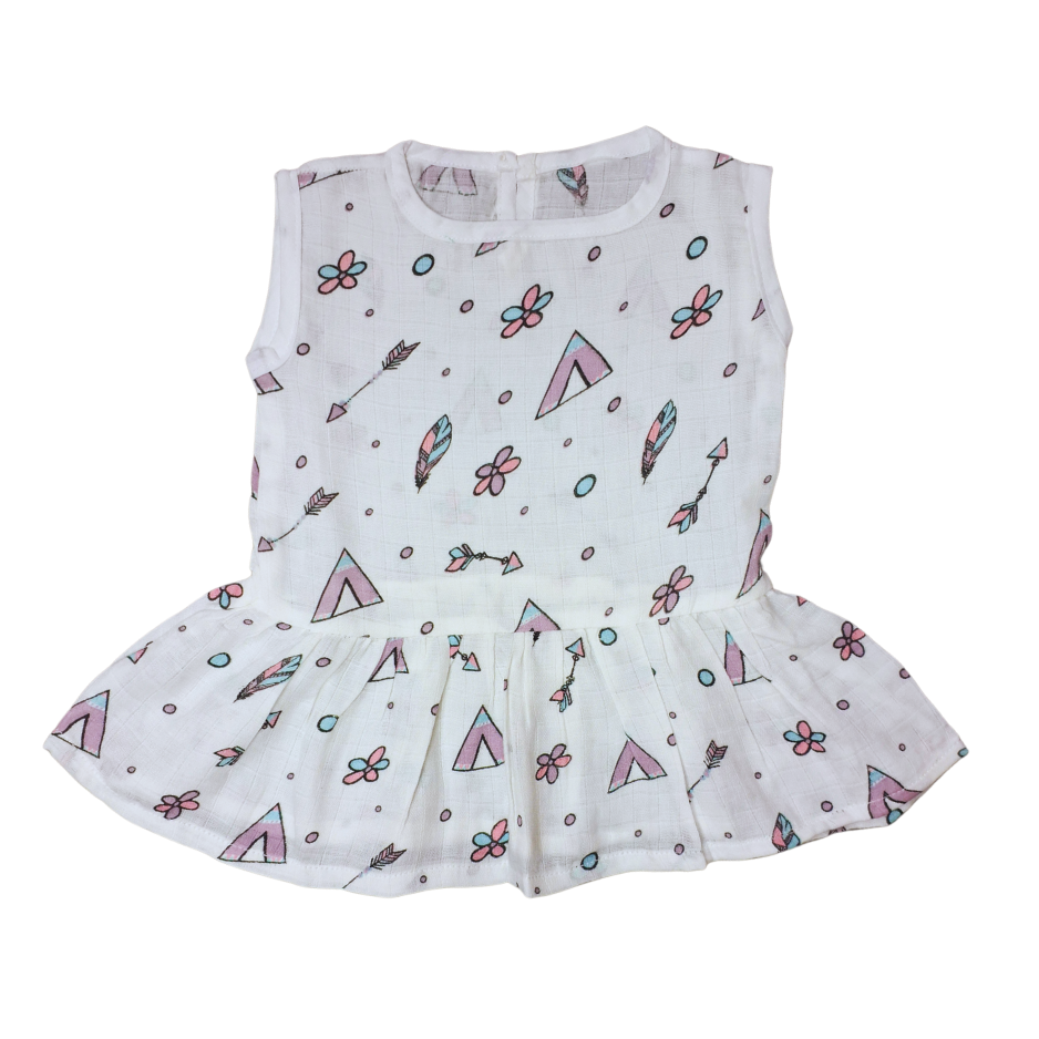 100% Organic Muslin Cotton Frock For Baby Girl | 0-3 Months | Combo Pack of 3