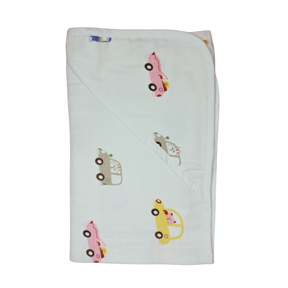 Muslin Hooded Towel - 100% Organic Cotton - Colorful Cars