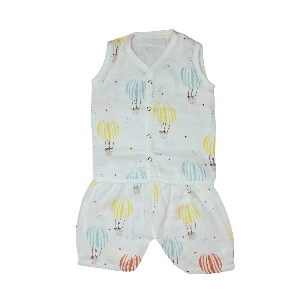 Jabla Co Ord Set - Jabla Shorts - 100% Organic Muslin Cotton - Hot Air Balloon