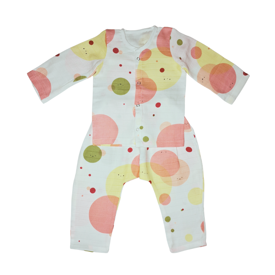 Baby Night Suit Jabla & Pants / Pyjama Set - 100% Organic Muslin Cotton - Circle Pattern