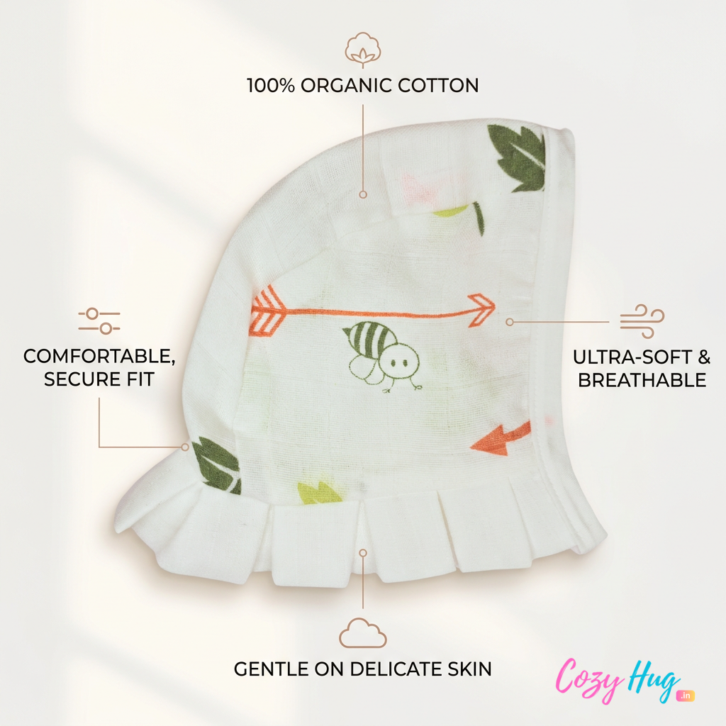 Muslin Newborn Bonnet Hats - 100% Organic Cotton - Bee and Arrow