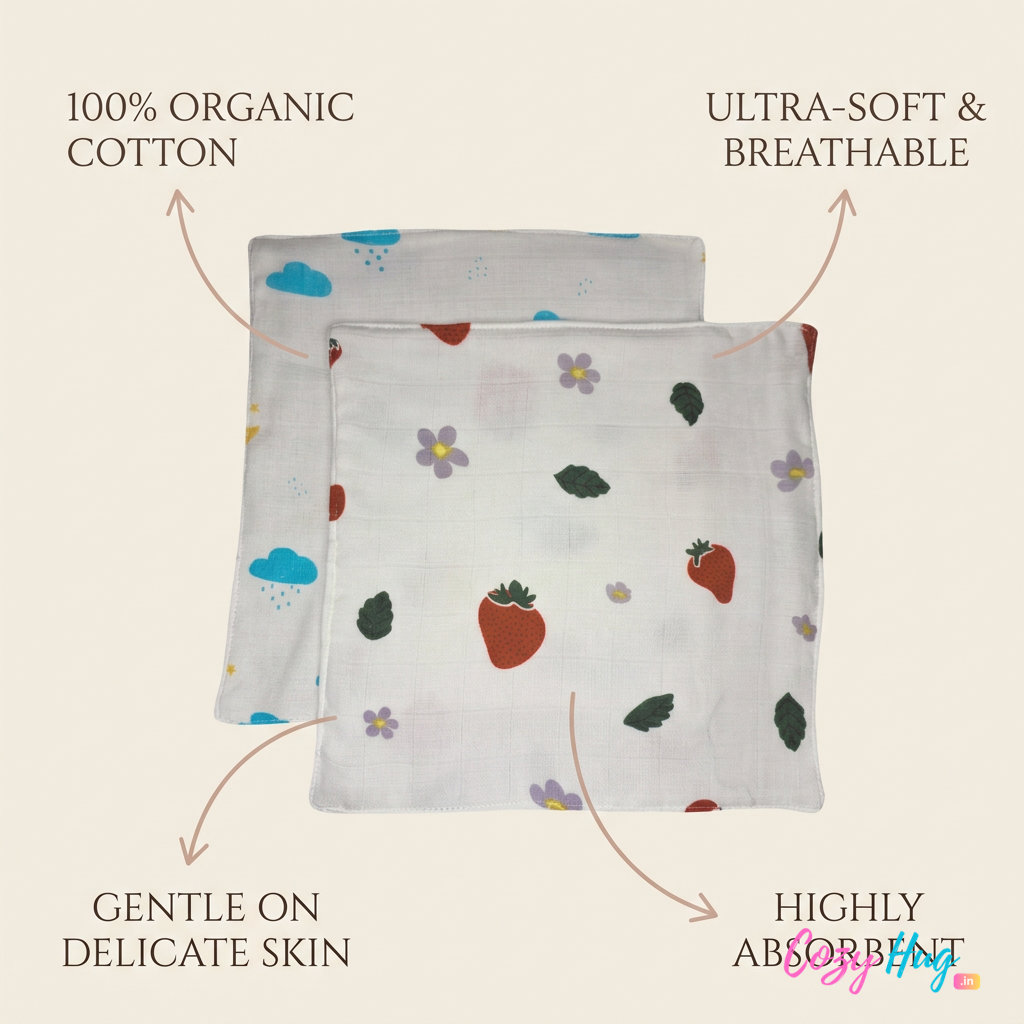 100% Muslin Baby Wipe Clothes - Pack of 2 - Assorted