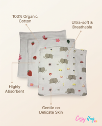100% Muslin Baby Wipe Clothes - Pack of 3 - Assorted