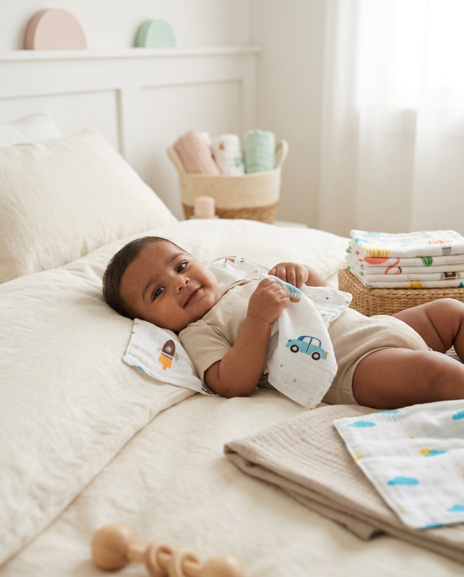 100% Muslin Baby Wipe Clothes - Pack of 4 - Assorted