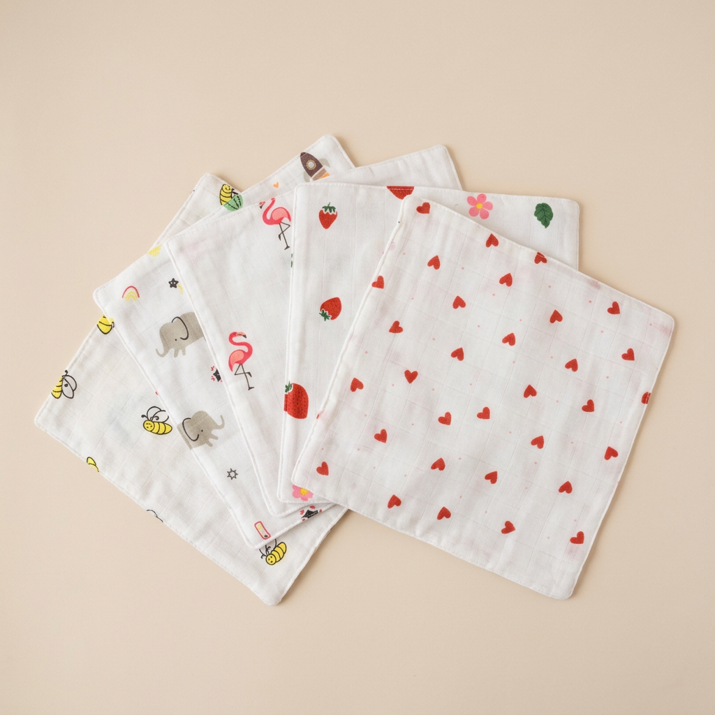 100% Muslin Baby Wipe Clothes - Pack of 5 - Assorted