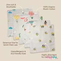 100% Muslin Baby Wipe Clothes - Pack of 5 - Assorted