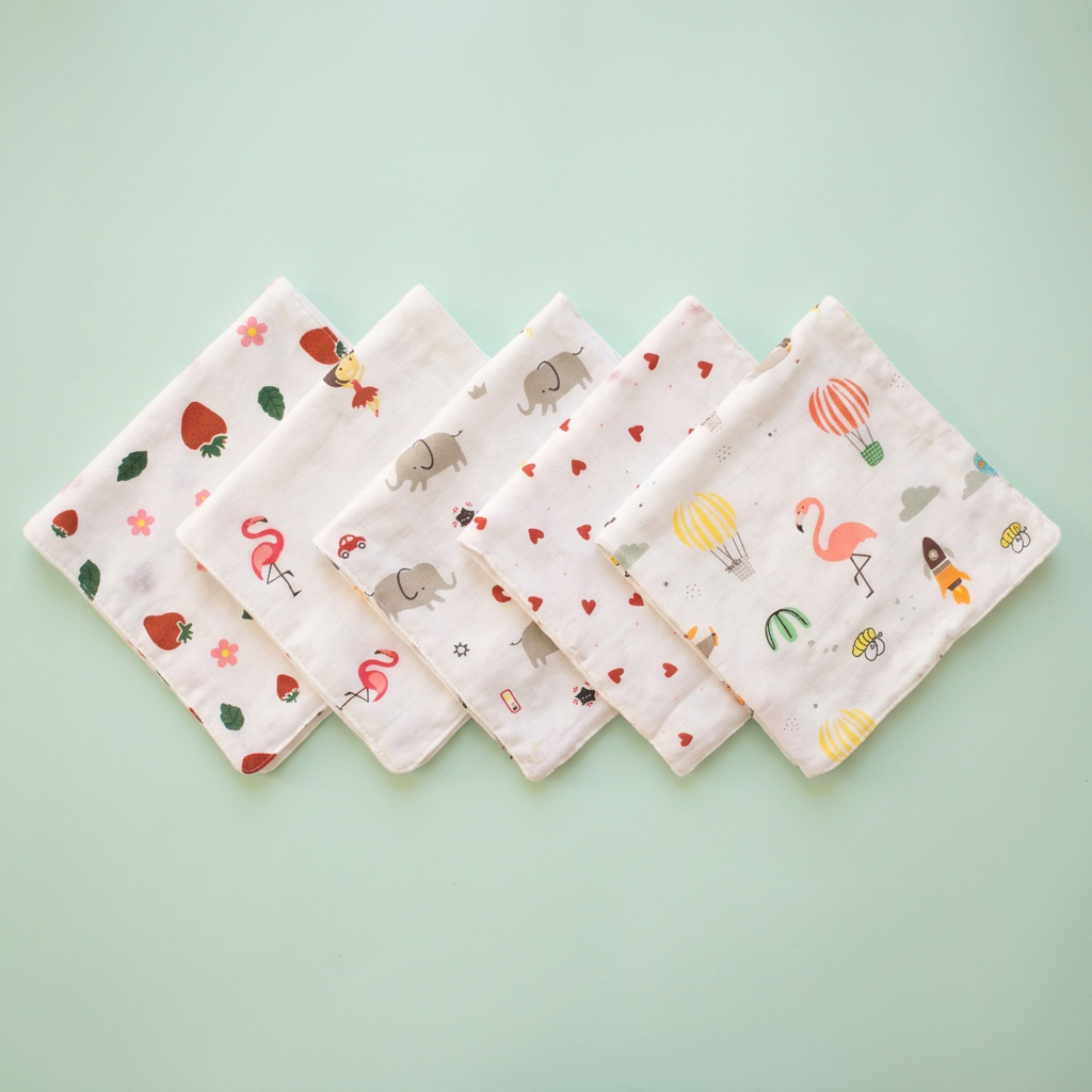 100% Muslin Baby Wipe Clothes - Pack of 6 - Assorted