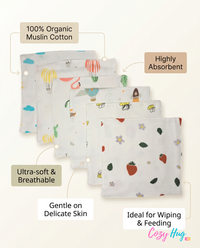 100% Muslin Baby Wipe Clothes - Pack of 6 - Assorted