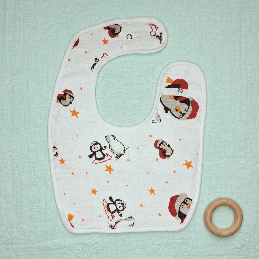 100% Organic Muslin Baby Bib - Baby Penguin