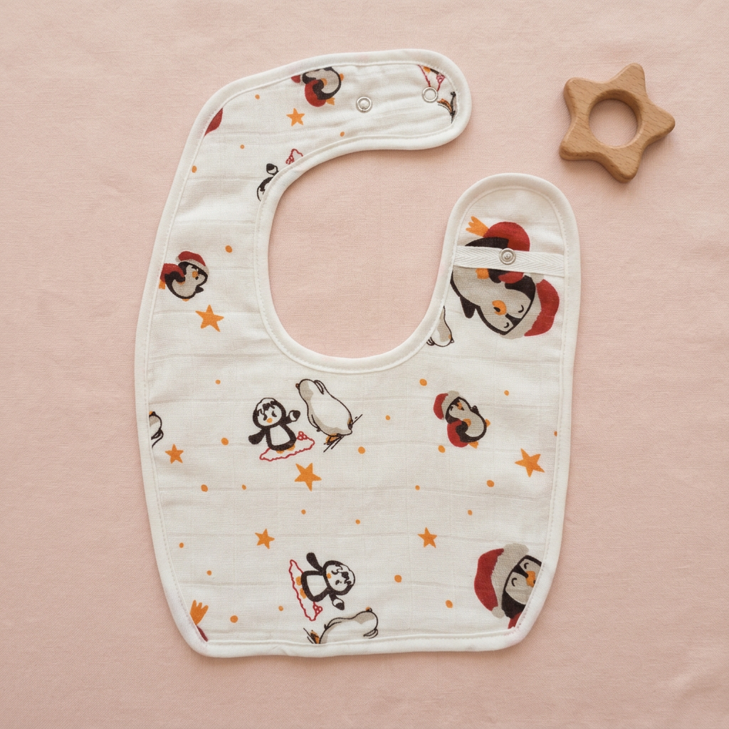 100% Organic Muslin Baby Bib - Baby Penguin