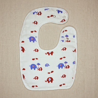 100% Organic Muslin Baby Bib - Blue Red Elephants