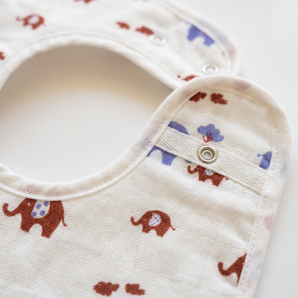 100% Organic Muslin Baby Bib - Blue Red Elephants