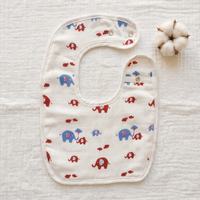 100% Organic Muslin Baby Bib - Blue Red Elephants