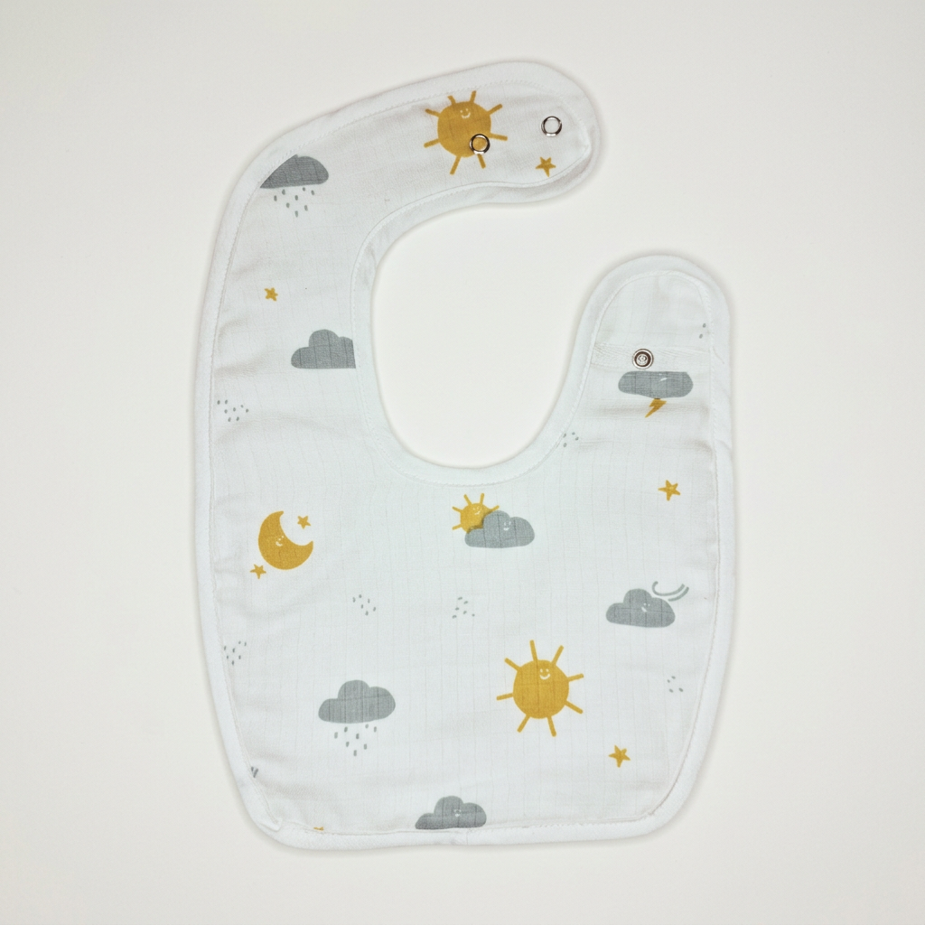 100% Organic Muslin Baby Bib - Clouds