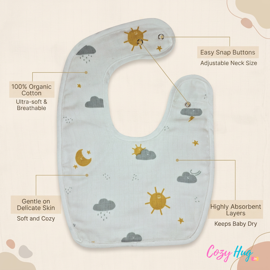 100% Organic Muslin Baby Bib - Clouds