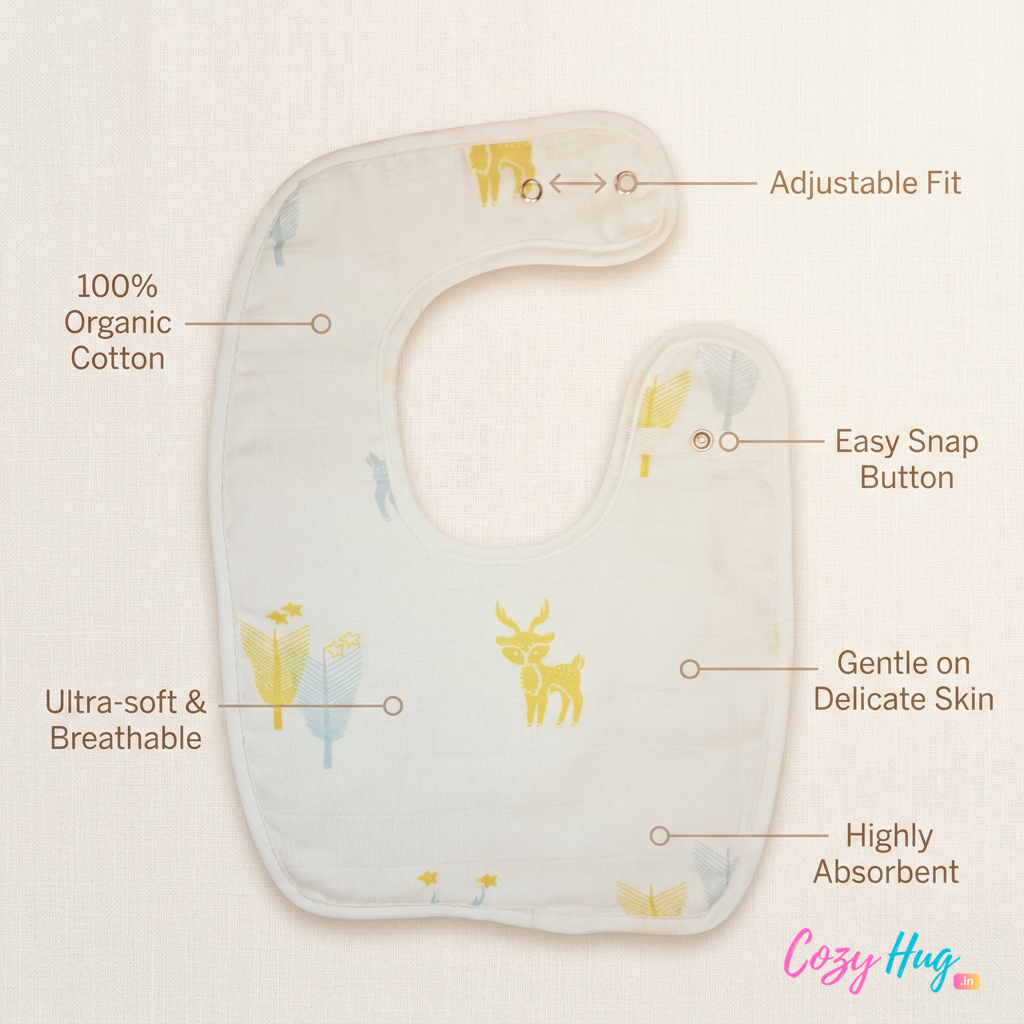 100% Organic Muslin Baby Bib - Deer