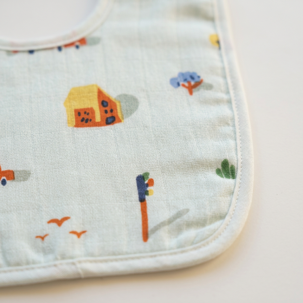 100% Organic Muslin Baby Bib - House