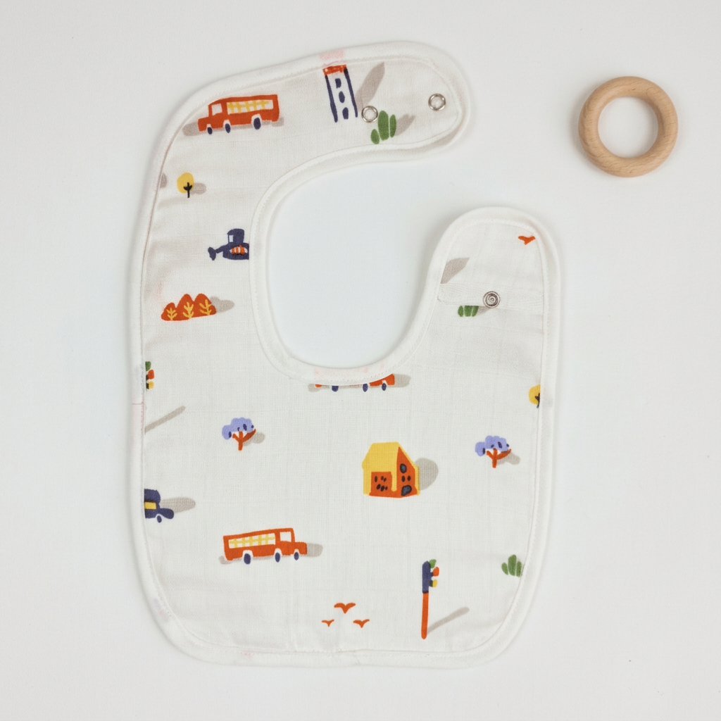 100% Organic Muslin Baby Bib - House