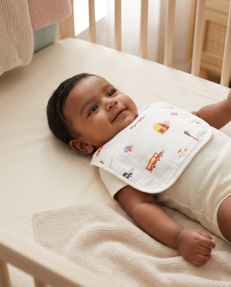 100% Organic Muslin Baby Bib - House