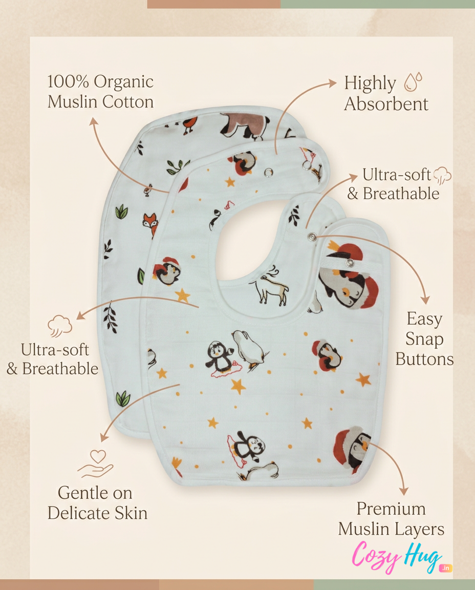 100% Organic Muslin Baby Bibs - Pack of 2 - Assorted