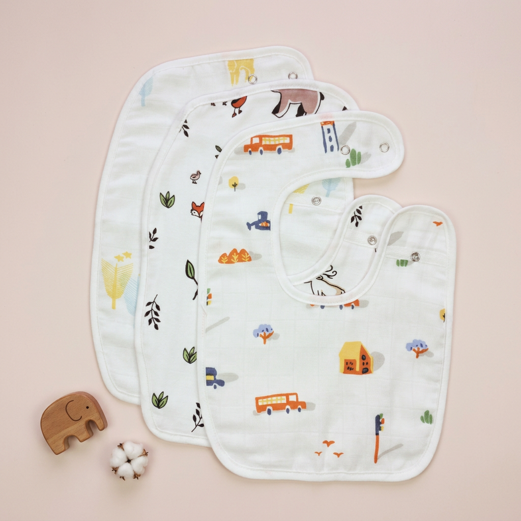 100% Organic Muslin Baby Bibs - Pack of 3 - Assorted