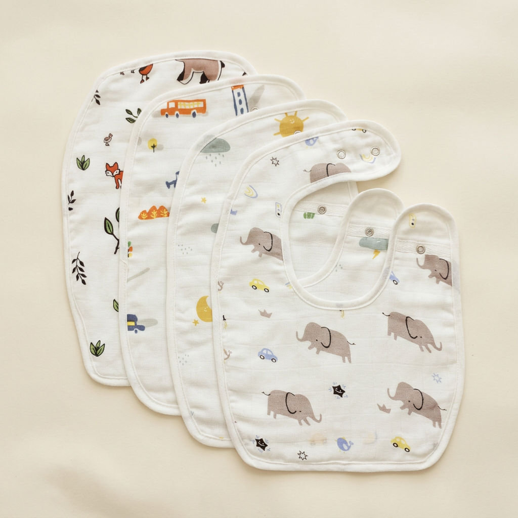 100% Organic Muslin Baby Bibs - Pack of 4 - Assorted