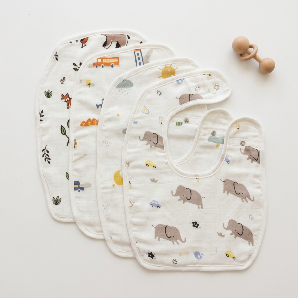 100% Organic Muslin Baby Bibs - Pack of 4 - Assorted