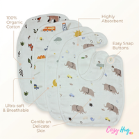 100% Organic Muslin Baby Bibs - Pack of 4 - Assorted
