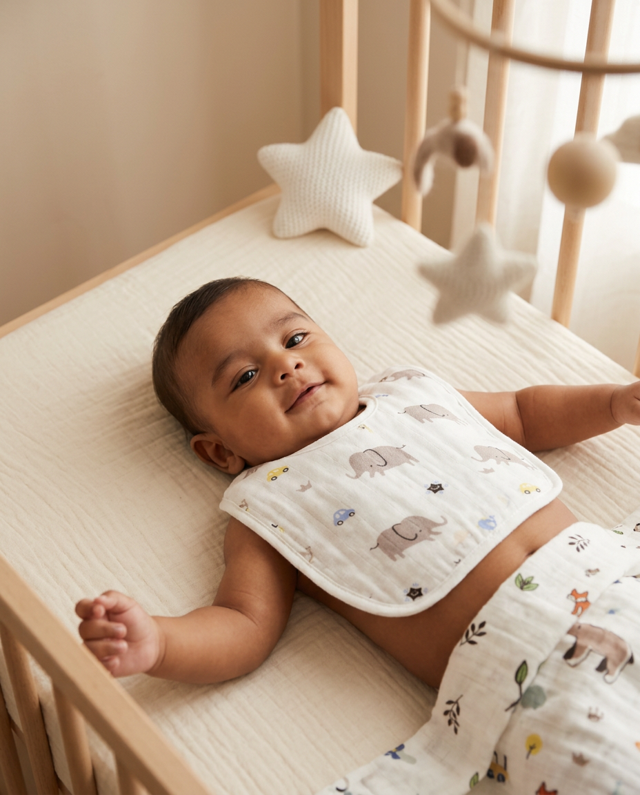 100% Organic Muslin Baby Bibs - Pack of 4 - Assorted