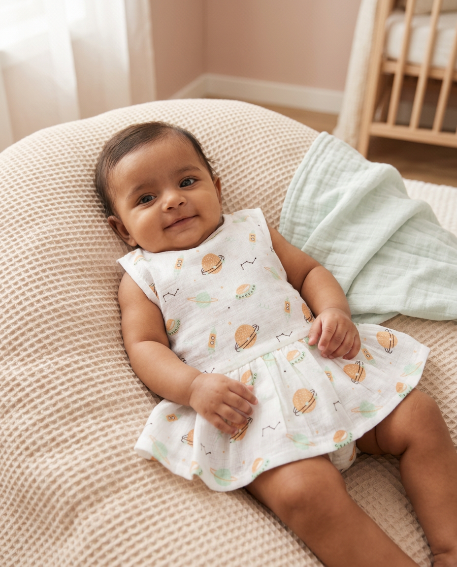 100% Organic Muslin Cotton Frock For Baby Girl | 0-3 Months | Combo Pack of 3
