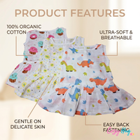 100% Organic Muslin Cotton Frock For Baby Girl | 3-6 Months | Combo Pack of 3