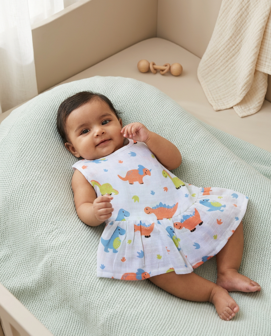 100% Organic Muslin Cotton Frock For Baby Girl | 3-6 Months | Combo Pack of 5