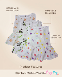 100% Organic Muslin Cotton Frock For Baby Girl | 6-12 Months | Combo Pack of 3