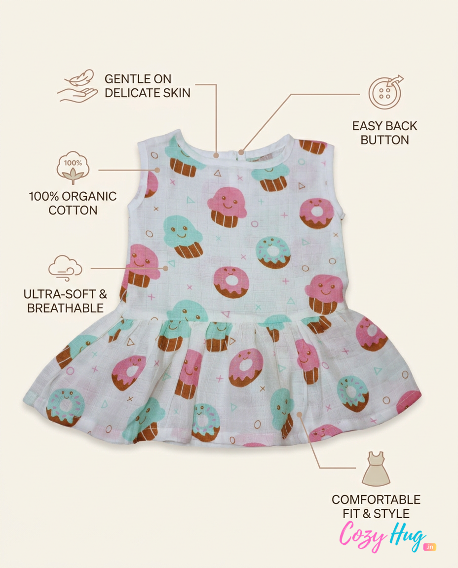 100% Organic Muslin Cotton Frock For Baby Girl | Cup Cake