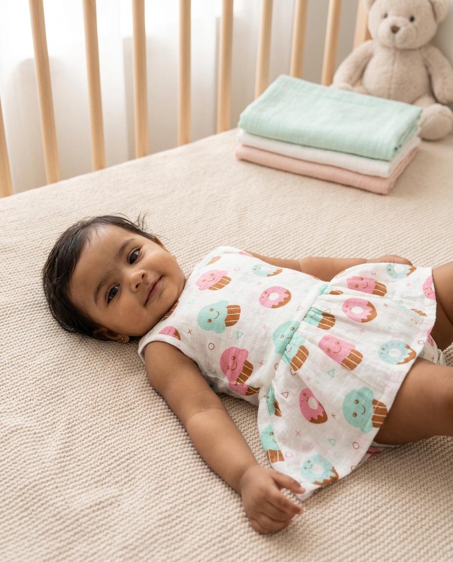 100% Organic Muslin Cotton Frock For Baby Girl | Cup Cake
