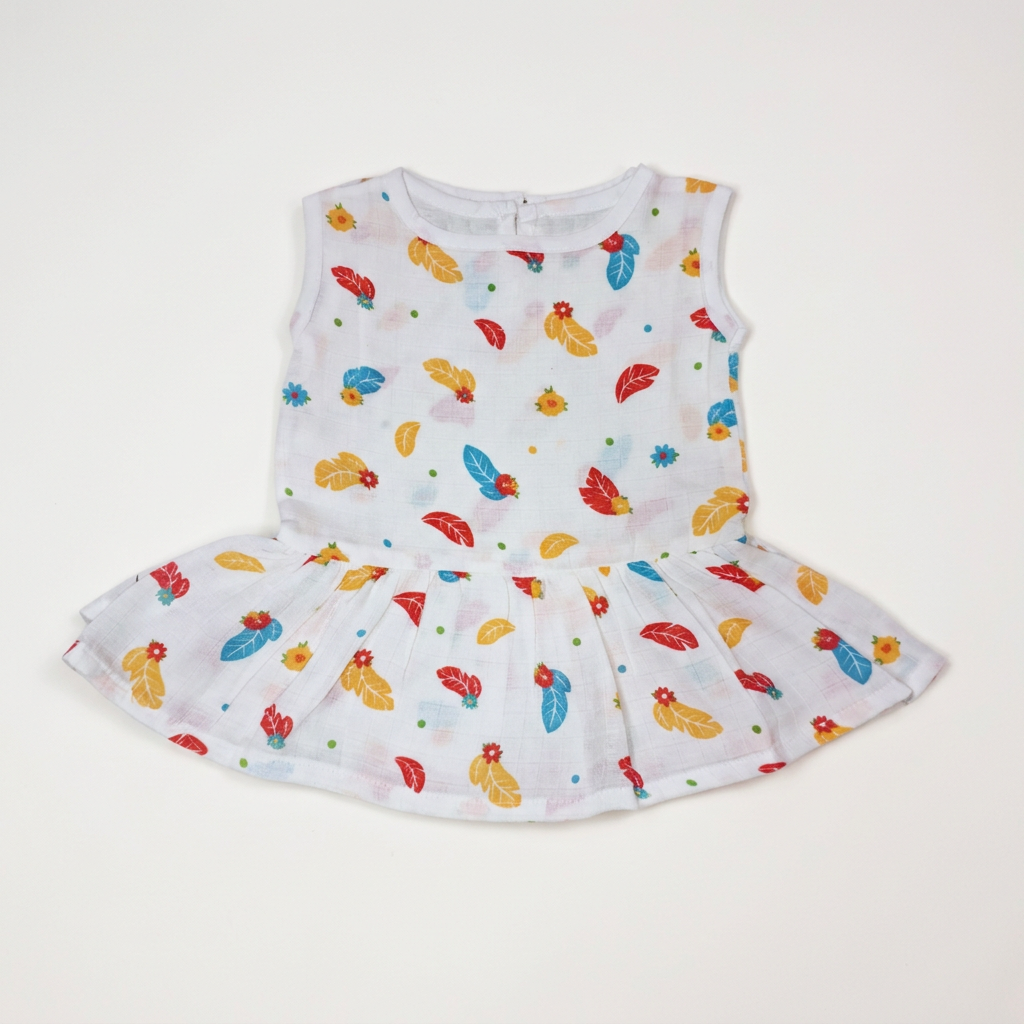 100% Organic Muslin Cotton Frock For Baby Girl | 3-6 Months | Combo Pack of 3