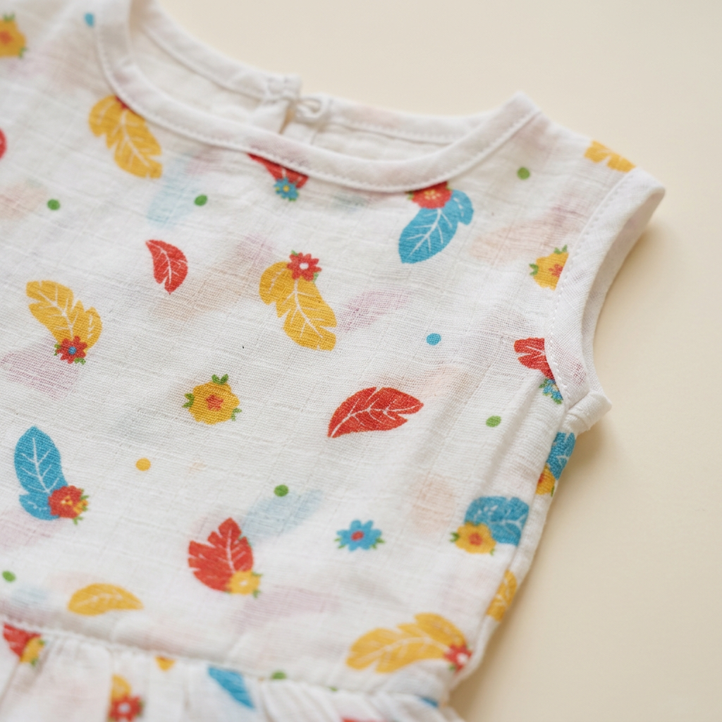 100% Organic Muslin Cotton Frock For Baby Girl | Feather | 0-3 months