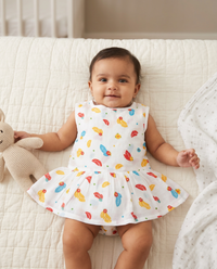 100% Organic Muslin Cotton Frock For Baby Girl | Feather | 0-3 months