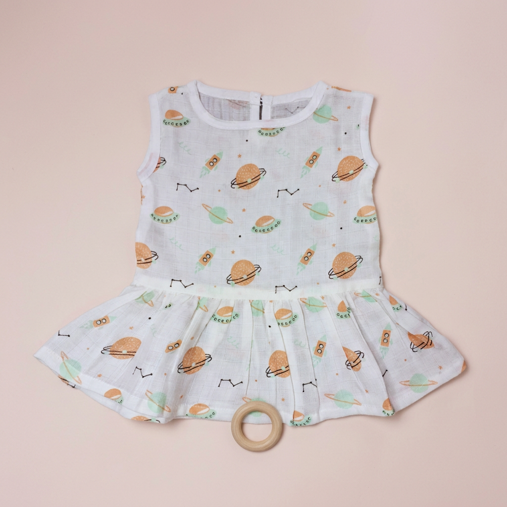 100% Organic Muslin Cotton Frock For Baby Girl | Space