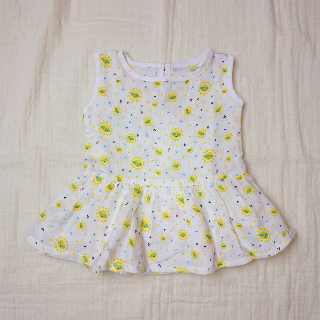100% Organic Muslin Cotton Frock For Baby Girl | 3-6 Months | Combo Pack of 3
