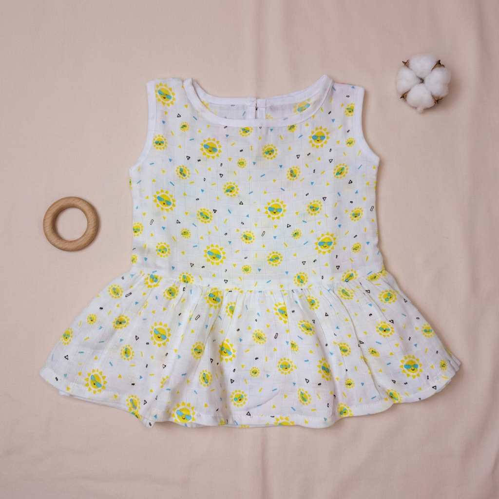 100% Organic Muslin Cotton Frock For Baby Girl | Sun Glass
