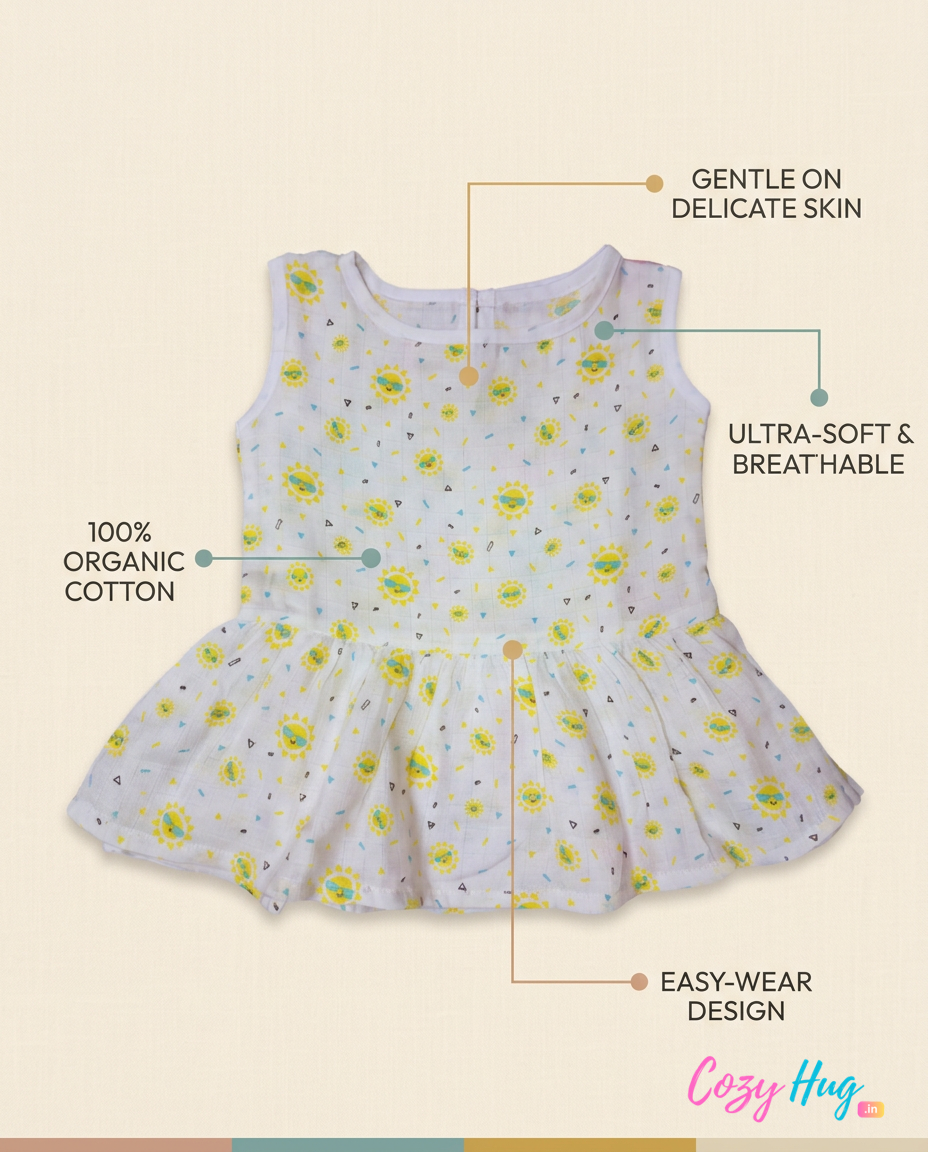 100% Organic Muslin Cotton Frock For Baby Girl | Sun Glass