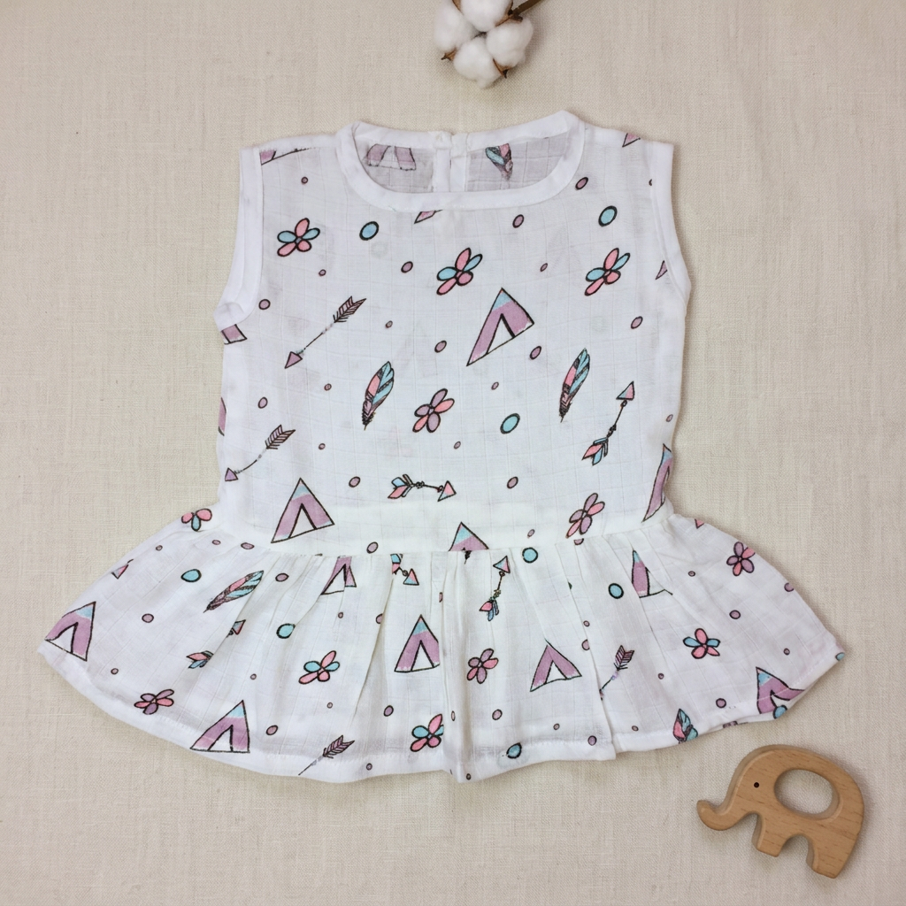 100% Organic Muslin Cotton Frock For Baby Girl | Tent | 0-3 monhts