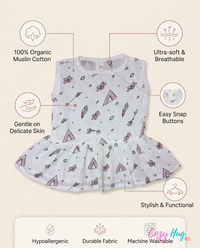 100% Organic Muslin Cotton Frock For Baby Girl | Tent | 0-3 monhts