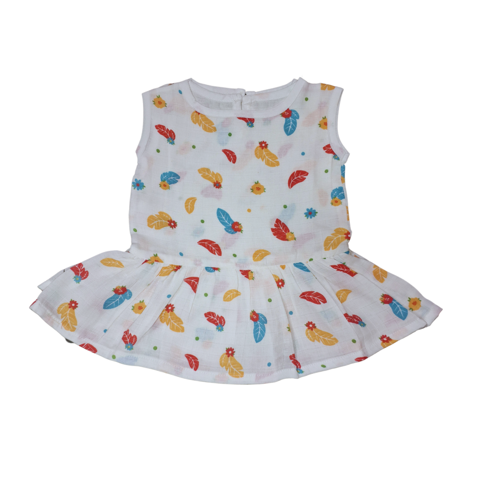 100% Organic Muslin Cotton Frock For Baby Girl | 0-3 Months | Combo Pack of 3