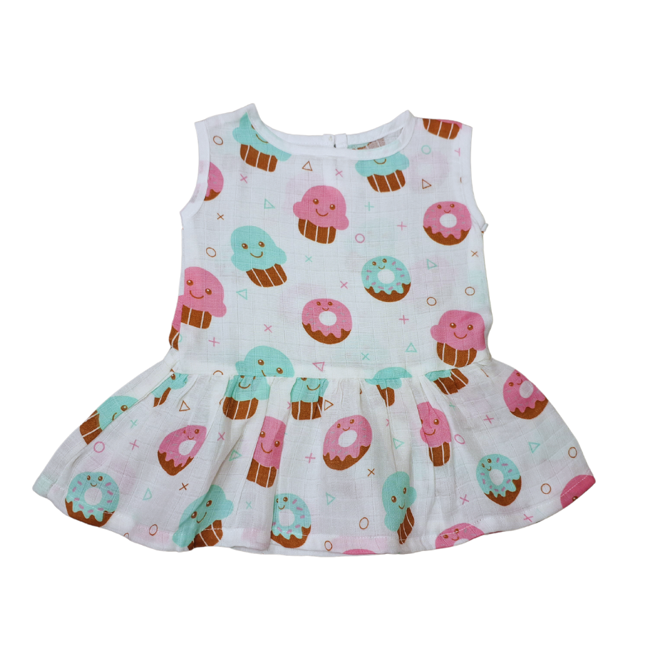 100% Organic Muslin Cotton Frock For Baby Girl | 0-3 Months | Combo Pack of 3